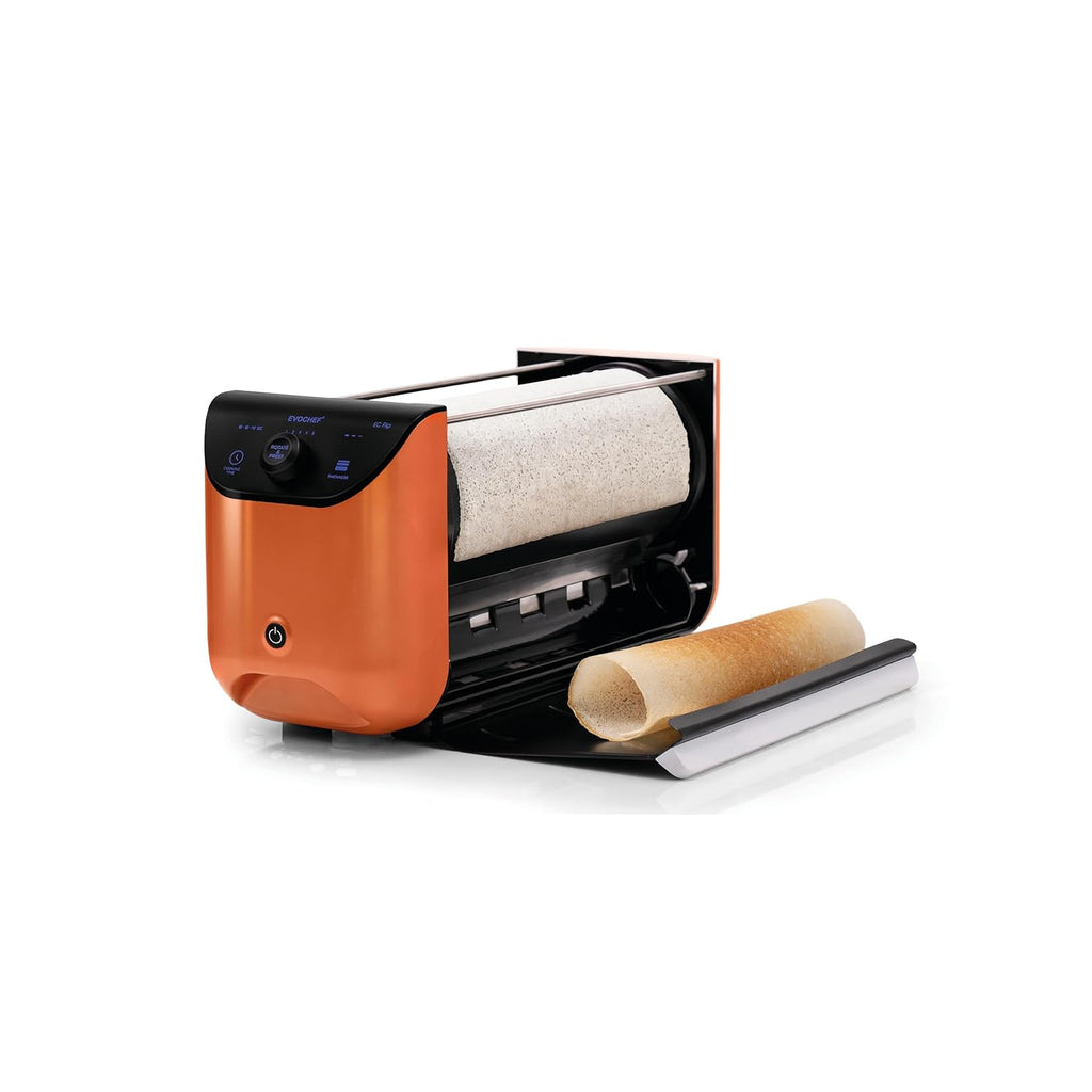 EVOCHEF EC Flip Automatic Dosa Maker, 1-Minute Dosas, 360° Food Grade Coated Roller, Easy Cooking Time & Thickness Control, Touch Controls, Compact & Portable, 1600W